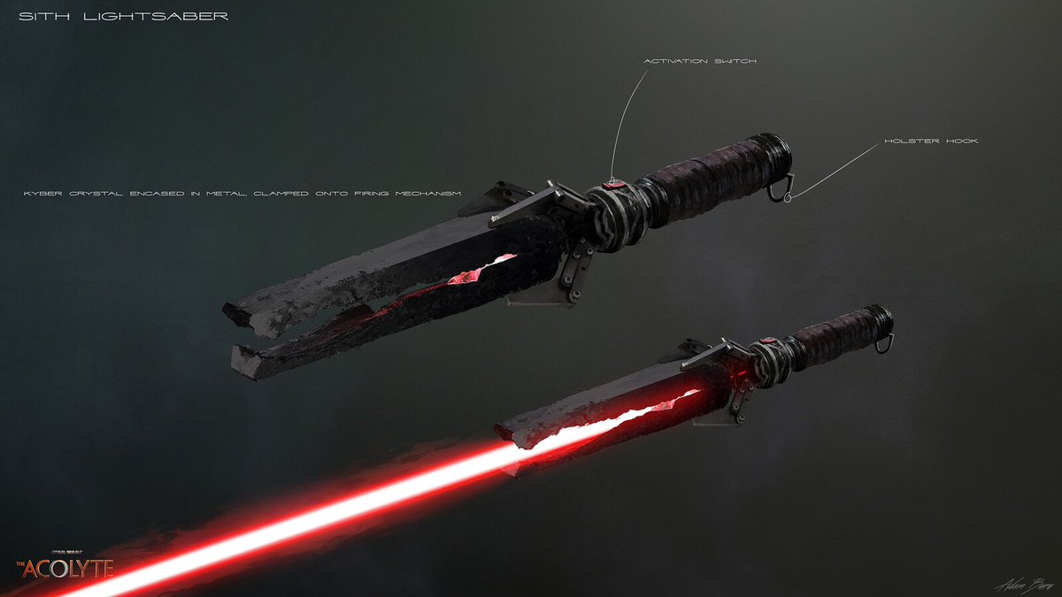 These initial sith lightsaber concepts for The Acolyte go so hard. 

Artist credit to Adam Burn, who really pushed the boundaries of what lightsabers could look like.