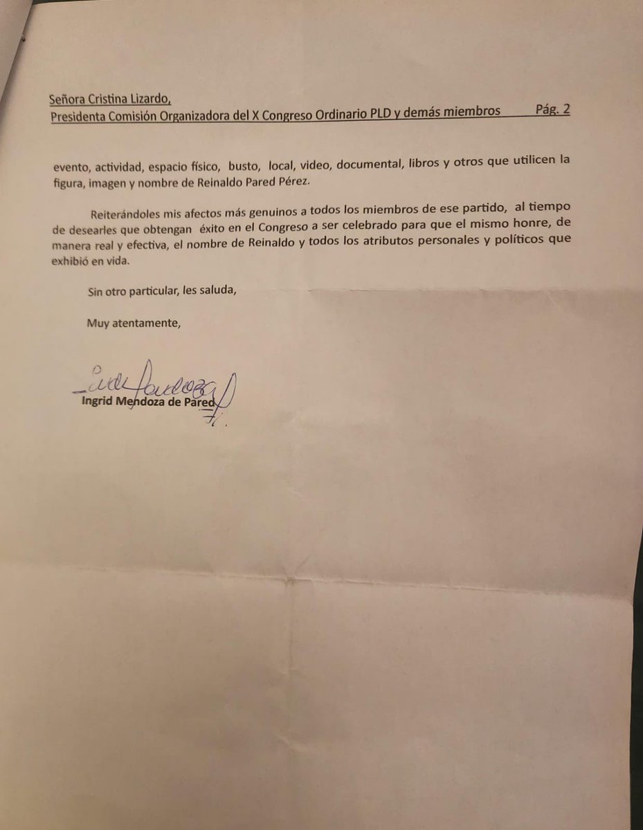SusanaGautreau's tweet photo. Comparto comunicación de @ingridmendozap que constituye autorizacion para la utilización del nombre d #ReinaldoPared para designar congreso del @PLDComunica conforme L192-19 sobre Protección de la Imagen, Honor e Intimidad Familiar
Vinculados a Personas Fallecidas y Accidentadas https://t.co/N5Jdci72Gy