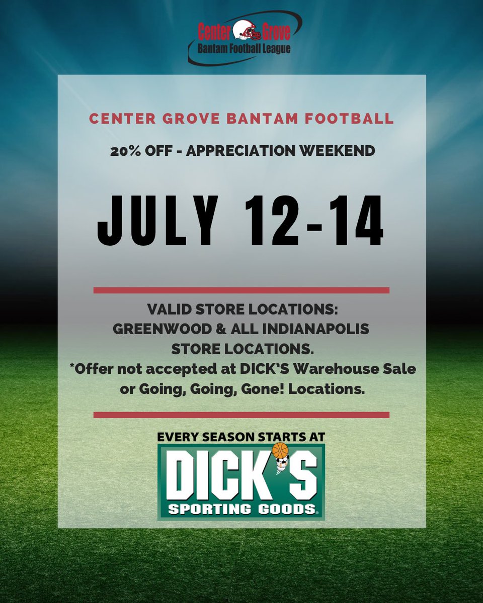 Save the date! Our partner, DICK’S Sporting Goods, is offering you a 20% off discount throughout the store to help you gear up for the season!