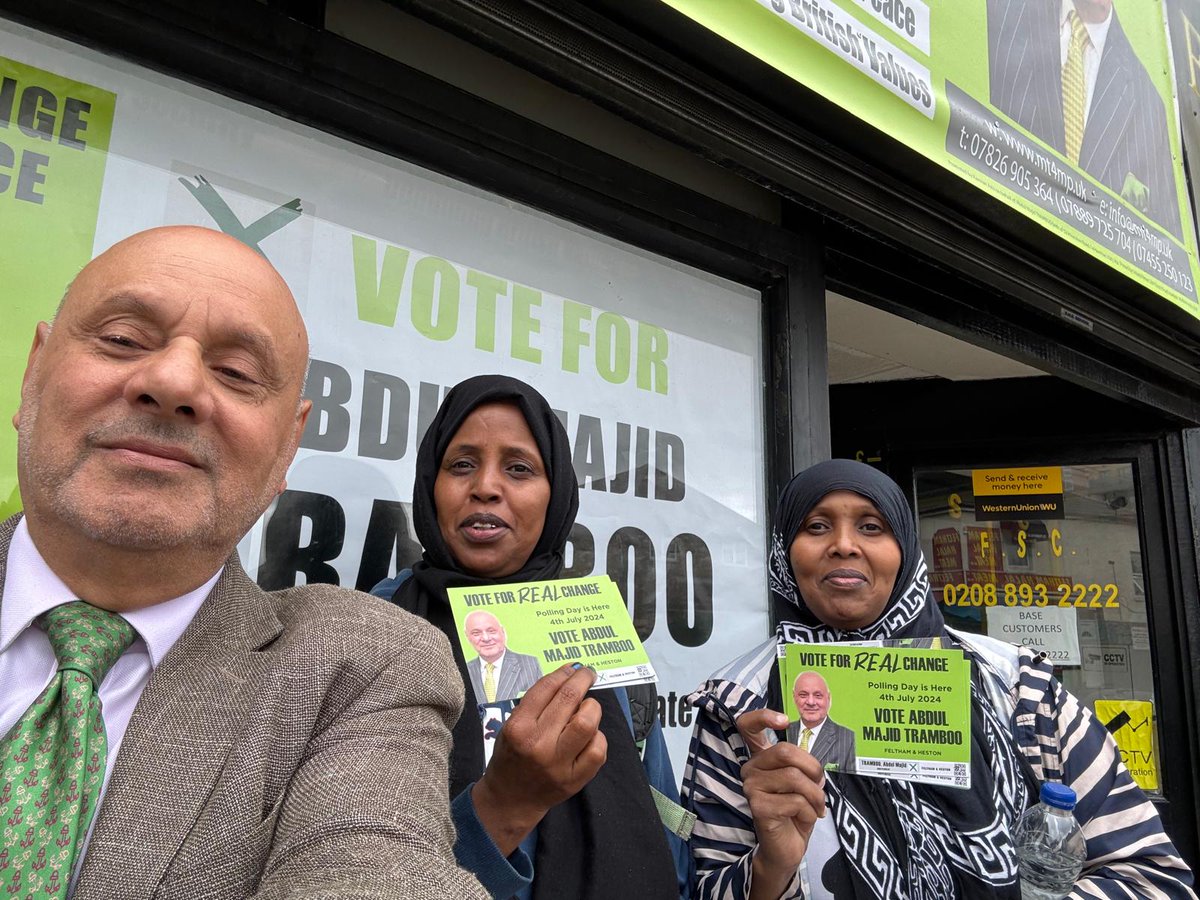 tramboom's tweet photo. Thank you for your support sisters from Somalia
Abdul Majid TRAMBOO parliament election campaign
VOTE FOR REAL CHANGE Vote Abdul Majid TRAMBOO #mt4mp #Election2024 #hounslow #change #vote #nhs #gaza #rafah #feltham #felthamlondon #hounslowwest #Somalia https://t.co/j4yyNwV9L9