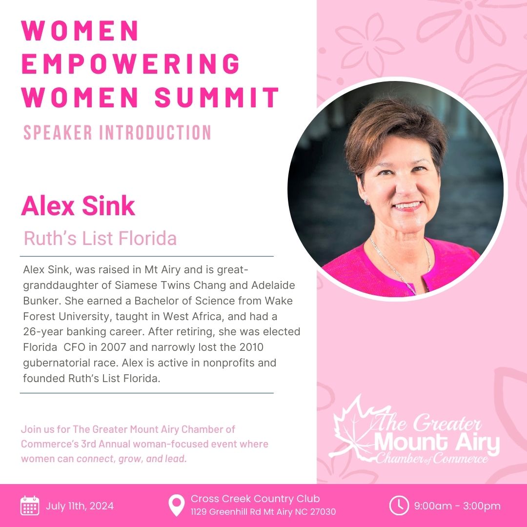 Meet Alex Sink, our Keynote Speaker for the upcoming Women's Conference! 🌟 
Enjoy a day filled with empowering speakers, fabulous vendors, goodie bags, and more. 🎁✨ Don’t miss out on this amazing event, click here for ticket information! 💻📅  zurl.co/g5gt