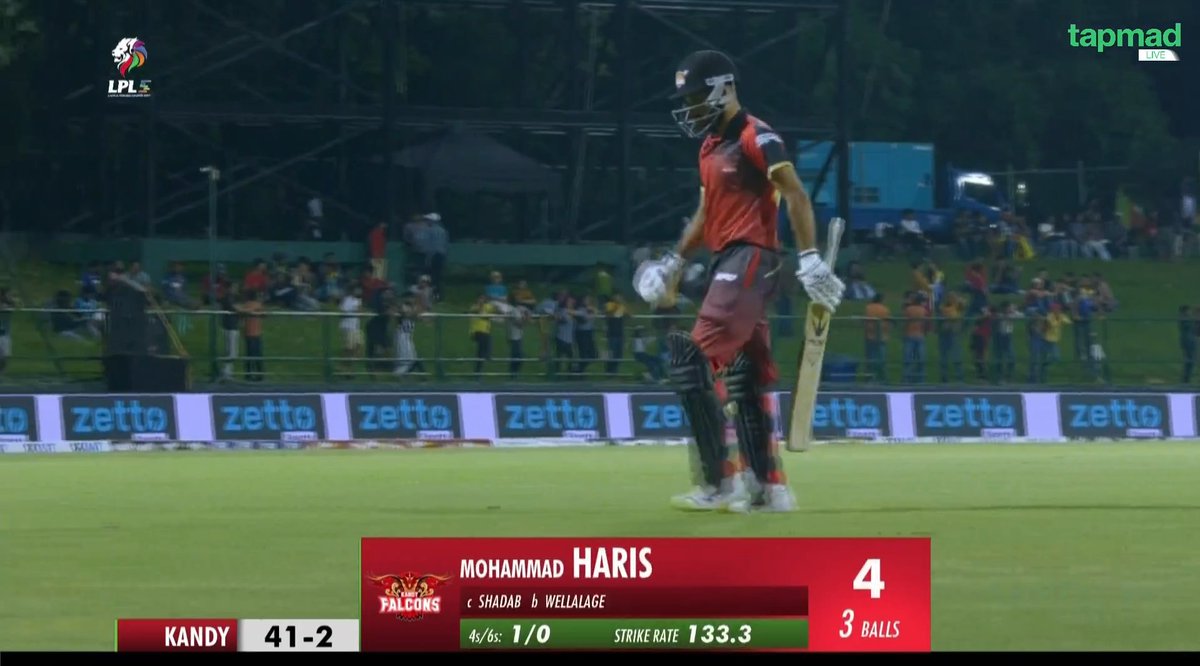 _FaridKhan's tweet photo. Mohammad Haris falls for 4(3) in his second match 🇵🇰💔💔
#LPL2024 #tapmad #HojaoADFree https://t.co/okZH1iiHhi