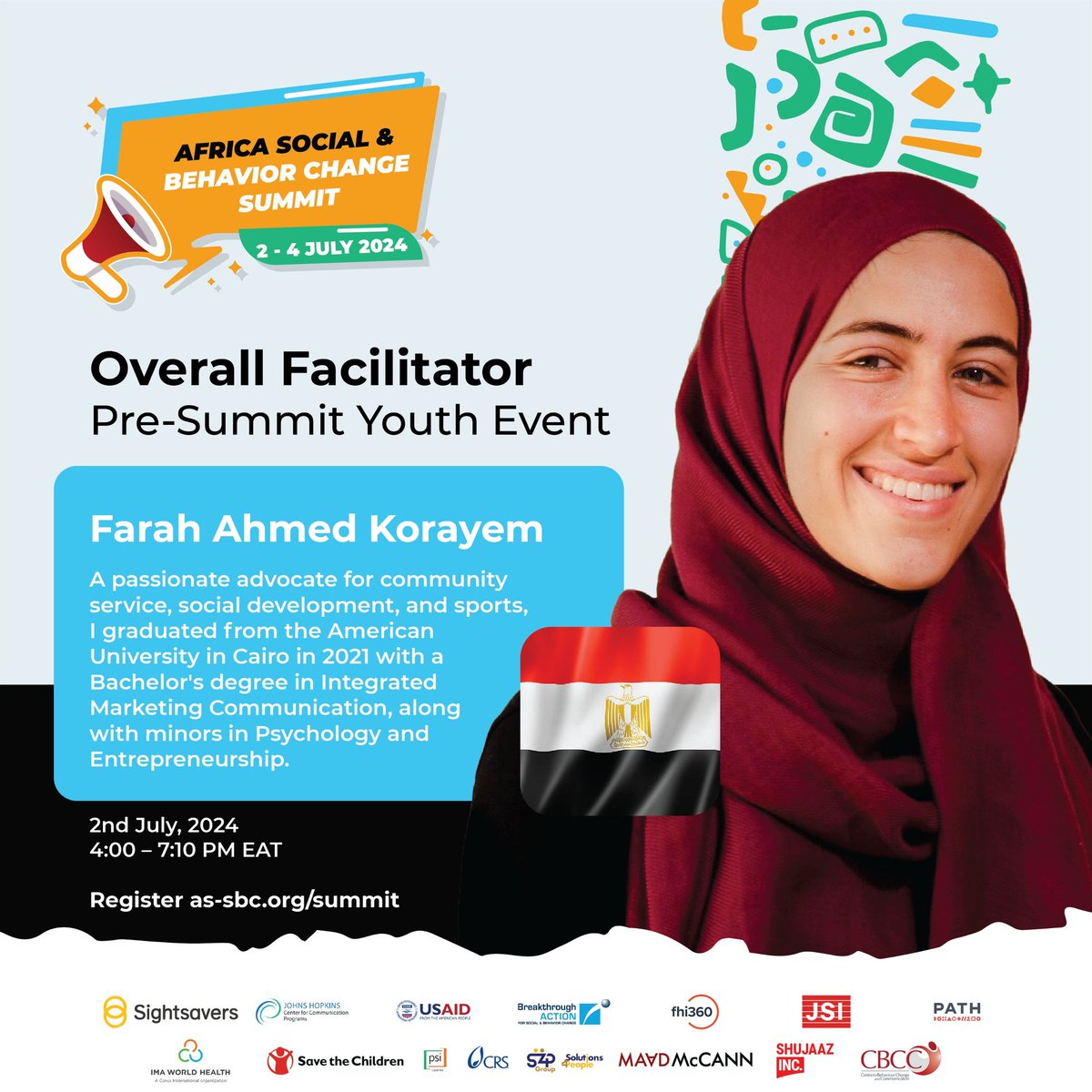 <a href="/AfroSocietySBC/">African Society for Social and Behavior Change</a> Congratulations to <a href="/FarahKorayem/">Farah Korayem</a> from Egypt for facilitating the Pre-Youth Summit  day 1/3 of the first African Social and Behavior Change (SBC) Virtual Summit. Well done to all the speakers, facilitators and AS-SBC team👏 #AfricaSBCSummit24 #SBC #socialmarketing