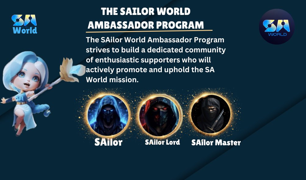 alwarithy's tweet photo. Become an SAilor World Ambassador! 🌍✨ Spread the word about SA World's cutting-edge gaming ecosystem. Engage with our community, share insights, host events, and shape the future of gaming in the Web3 revolution. Join us now! #SAilorWorld #GamingRevolution #FRABEL https://t.co/OgHLYiI8rf