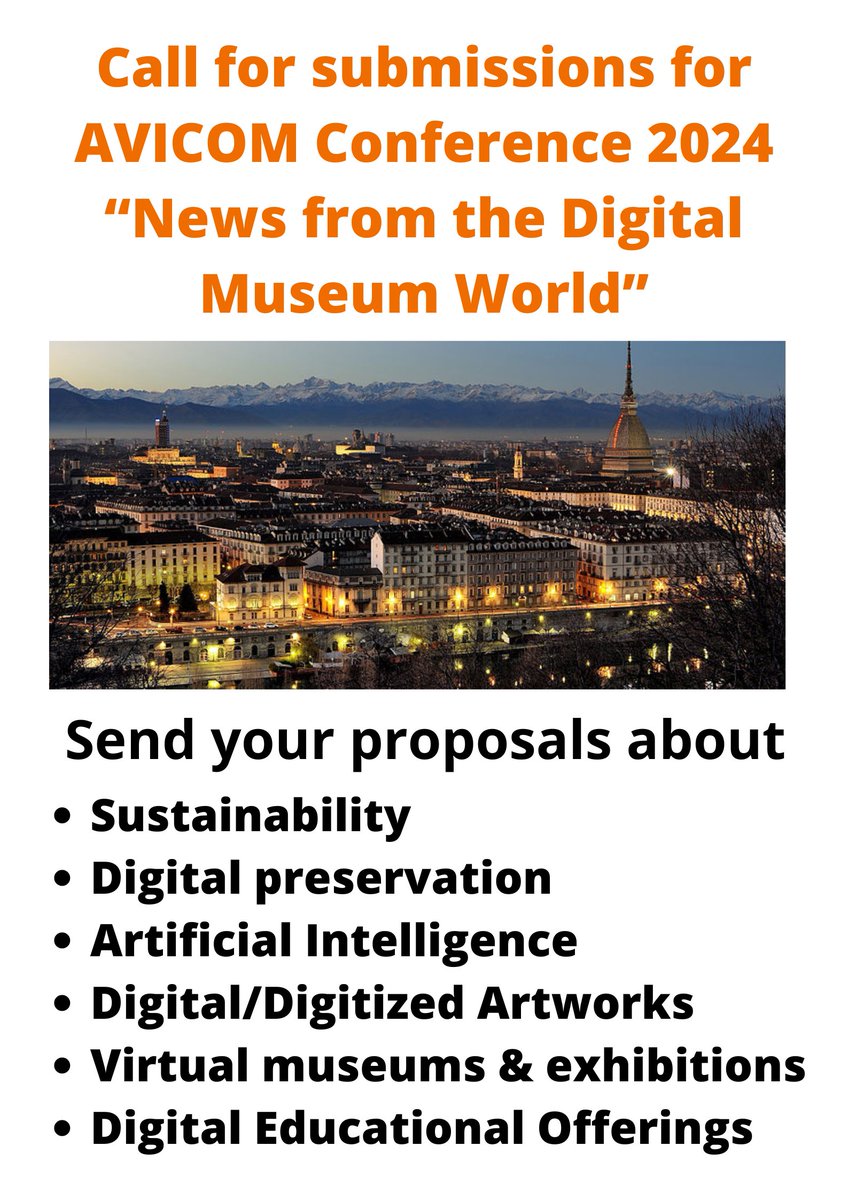 FaimpAvicom's tweet photo. Send your proposals x @FaimpAvicom conference #AvicomGC24 News from the #DigitalMuseum world #museums #audiovisuals #SocialMedia #Sustainability #DigitalPreservation #ArtificialIntelligence #DigitalArtworks #DigitizedArtworks #VirtualMuseums #VirtualExhibitions #DigitalEducation https://t.co/ibn4oypfXM
