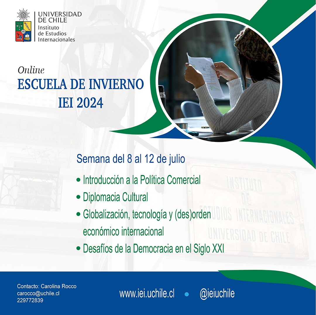 IEI U. Chile (@ieiuchile) on Twitter photo ⏱️🗓️Quedan solo tres días para que puedas inscribirte en los cursos que se dictarán durante la primera semana en la #EscueladeInvierno del <a href="/ieiuchile/">IEI U. Chile</a>. Te invitamos a revisar el contenido y temas que se impartirán:
👉👉iei.uchile.cl/extension ⏱️🗓️Quedan solo tres días para que puedas inscribirte en los cursos que se dictarán durante la primera semana en la #EscueladeInvierno del <a href="/ieiuchile/">IEI U. Chile</a>. Te invitamos a revisar el contenido y temas que se impartirán:
👉👉iei.uchile.cl/extension