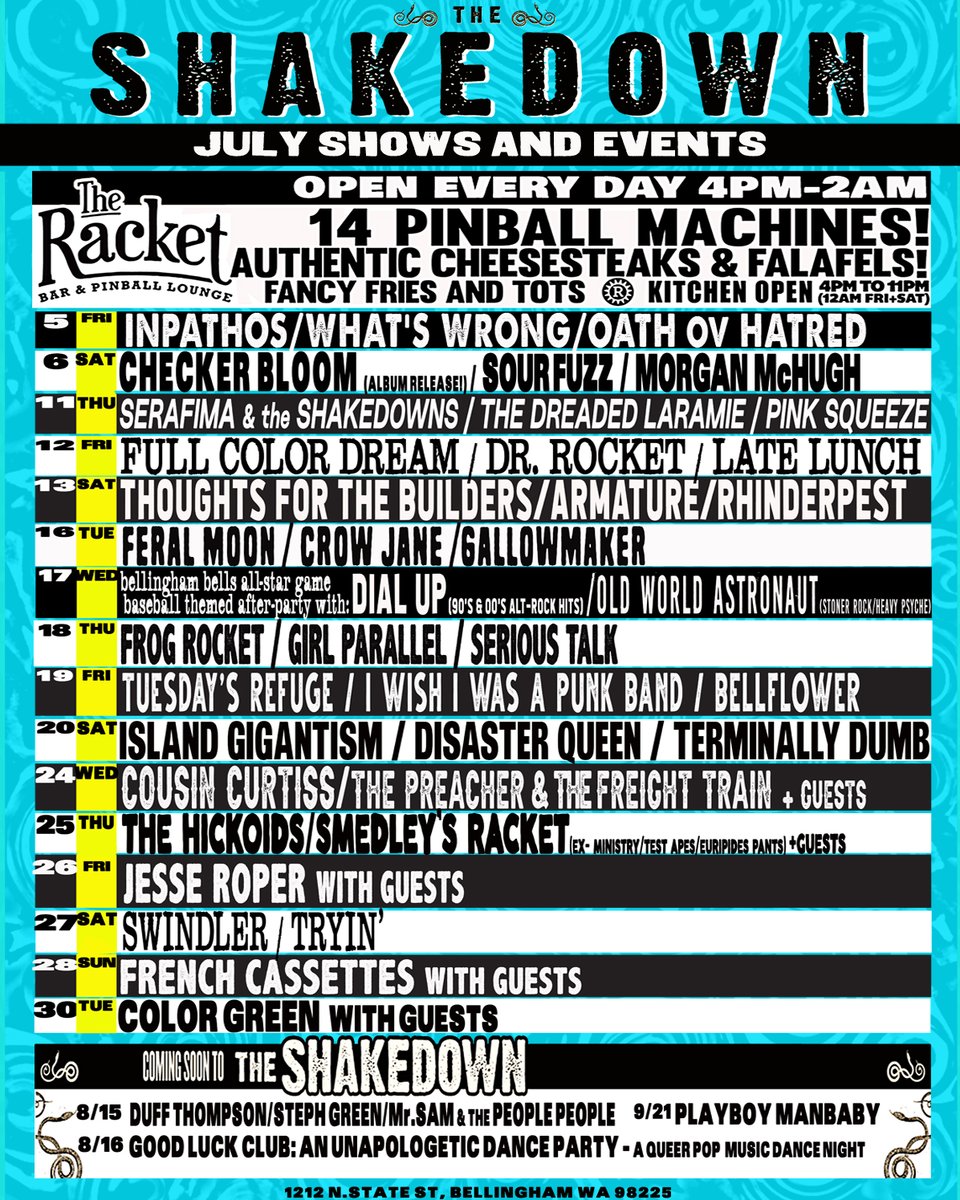 Happy July! We have a full month for you with lots of local bands, metal, country, jam, indie, garage rock, pop, and more!