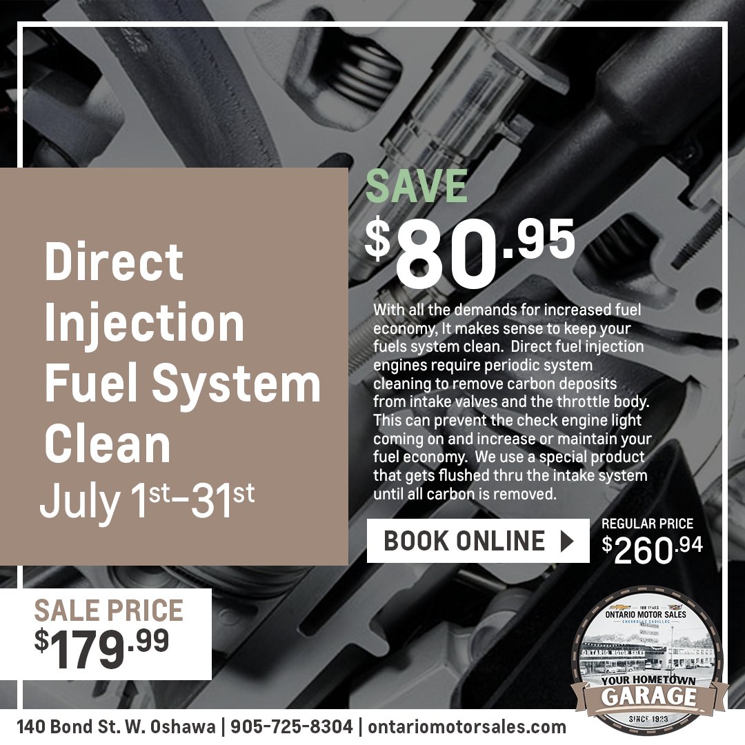 OMSoshawa's tweet photo. ☀️🚙Your July Hometown Garage Service Specials are here! 

⚙️Direct Injection Fuel System Clean | $179.99
⚙️Brake Fluid Flush | $147.94
⚙️Alignment Check &amp; Adjustment | $124.99

To book your appointment, visit us online at https://t.co/pk1RH7lyFF OR give us a call at 905-725-8304 https://t.co/77zw00CxqZ