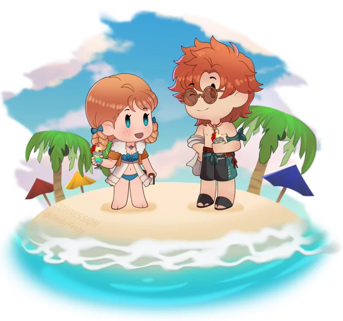 Chibi summer Annette and Sylvain for  
