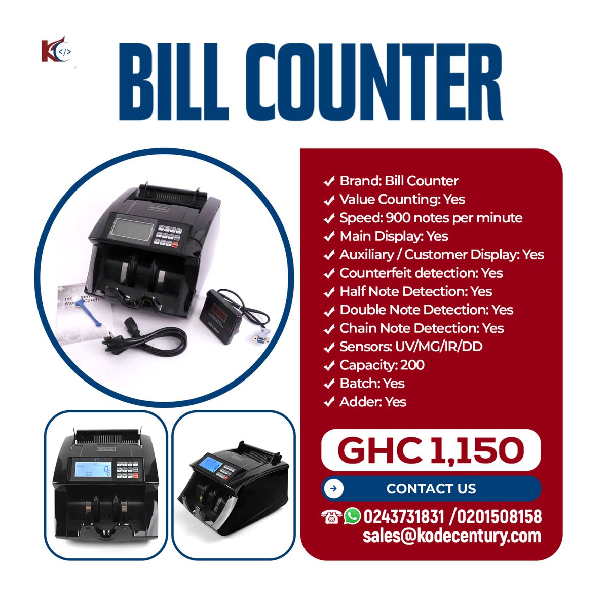 kodecentury's tweet image. Get your durable cash-counting machines at very competitive prices from KodeCentury Technologies.

#KodeCentury #cash #billcounter #cashcounter #business #trendingnow #GhanaNews #ghana #pharmacy #restaurant #hotel  #mall #supermarket #wholesale #retail #bank #church