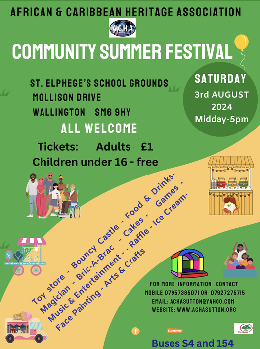 Age UK Sutton (@ageuksutton) on Twitter photo Our Friends at ACHA - African & Caribbean Heritage association are putting on the Event of The Summer in the grounds of St.Elpheges School, Wallington - come along enjoy food, drinks, ice cream, African Drumming with <a href="/GaryMasonCharit/">Gary Mason Charity</a> - and hopefully some sun🌞 Our Friends at ACHA - African & Caribbean Heritage association are putting on the Event of The Summer in the grounds of St.Elpheges School, Wallington - come along enjoy food, drinks, ice cream, African Drumming with <a href="/GaryMasonCharit/">Gary Mason Charity</a> - and hopefully some sun🌞