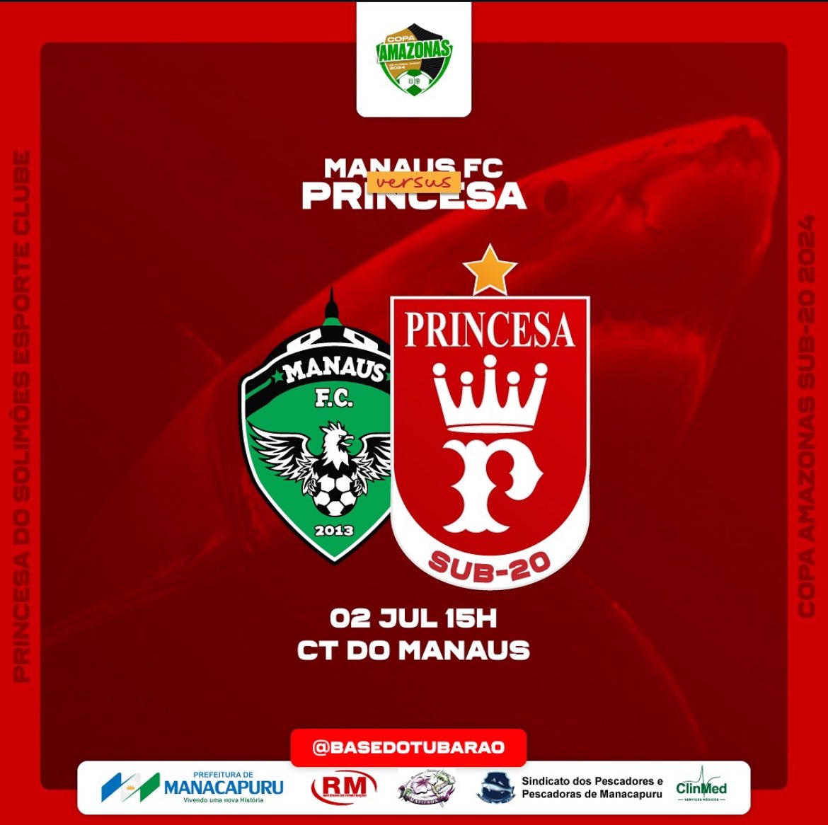 jovemtuba's tweet photo. 🔴 #CopaAmazonasSub20
Hoje será contra o Sub-20 do Manaus, o Tubarão precisa pontuar para voltar a zona de classificação.
15h | CT do Manaus 🦅 https://t.co/J7RythL7nj