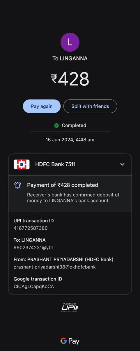 pprashant_priya's tweet photo. Dear @Olacabs, 

I overpaid Rs 428 due to a double UPI transaction during ride CRN8408539998 on 15th June. The driver also asked me to pay Rs 500 at a petrol station. Please refund Rs 428 and take action against the driver. 

Thank you, 
Prashant Priyadarshi https://t.co/od2pVUrhKw