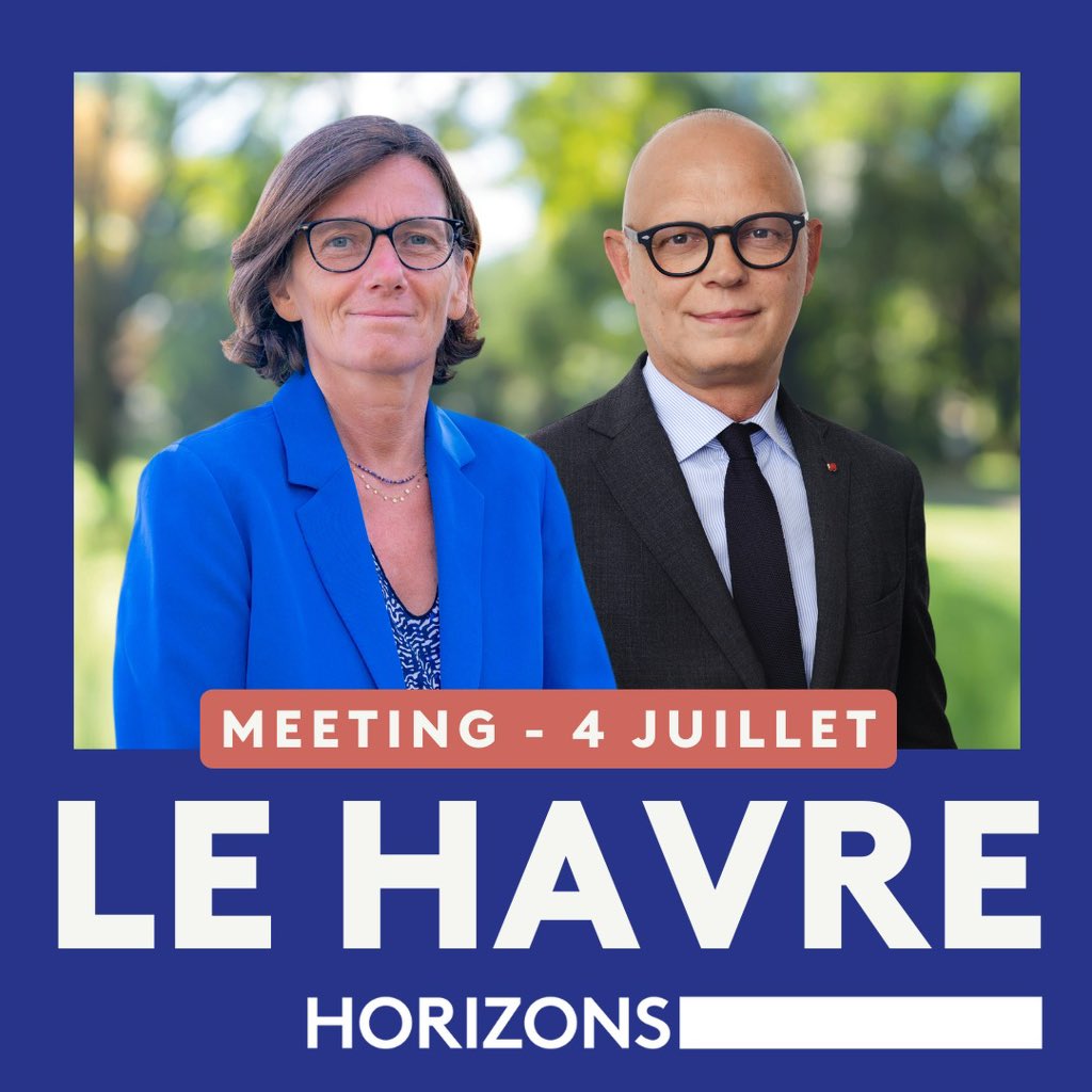 HorizonsLeHavre's tweet photo. 🔵 Réunion d'entre-deux-tours pour soutenir notre candidate @agnesfirmin, en présence d'@EPhilippe_LH 

⚪️ Soyons unis pour cette dernière semaine de campagne !

📍Salle des Fêtes de Bléville - 19h30

🗳️ #Elections2024 @HorizonsLeParti https://t.co/vHDbrtjcJC