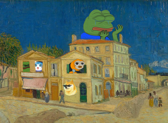 In May 1888, Van Gogh rented four rooms in a house on Place Lamartine in Arles (southern France).
" I've got four golden neighbors live in, but I'm still lonely. Yellow House is a meme club now public for you,  my millionaire collectors." --  VanGogh

Open call for TG admins.