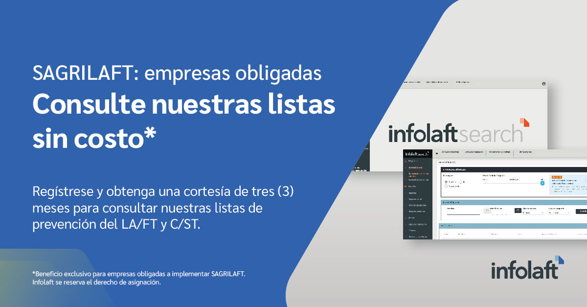 ¿Sabían que en <a href="/InfoLAFT/">Infolaft</a> también ofrecemos el servicio de listas para prevenir #lavadodeactivos? Invitamos a los oficiales de #cumplimiento de empresas obligadas a implementar el #SAGRILAFT a conocer sin costo nuestra plataforma web: marketing.infolaft.com/listas-laft-fr…