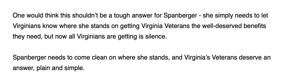 gmoomaw's tweet photo. Va. Senate Democrats might not be too concerned about VMSDEP optics because they're not on the ballot until 2027.
But Republicans are trying to make it a thing against Dems running for office now.
Here's @GOPGovs going after @SpanbergerForVA for not weighing in https://t.co/Vj2VLIrmur