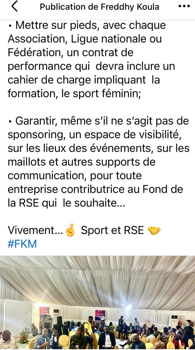 Ayant participé, en ateliers, au récent forum sur la RSE, avec une part belle laissée au sport, je me permets de vous partager quelques unes de mes propositions pour répondre à la problématique « Comment la RSE peut-elle aider le SPORT gabonais  ?» :  👇🏽

#RSE #Sport #Gabon