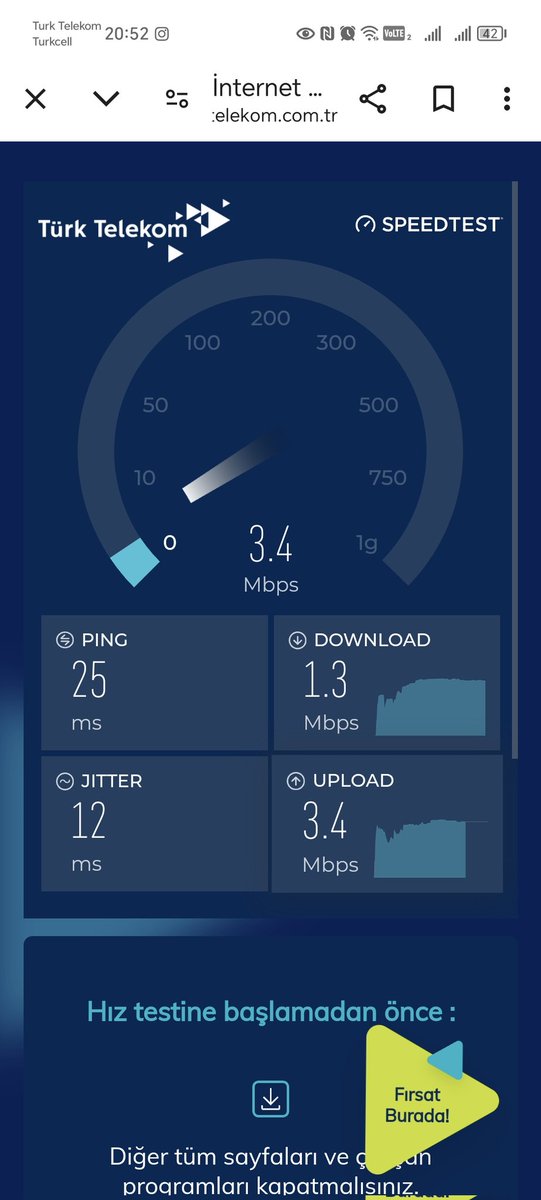Yıl 2024, Eskişehir'in merkezinde <a href="/TurkTelekom/">Türk Telekom</a> altyapısı ile @turkissne olarak sunan servis sağlayıcısının verdiği İnternet hızı bu şekilde. Dünyanın en yavaş internetini ben kullanıyorum!