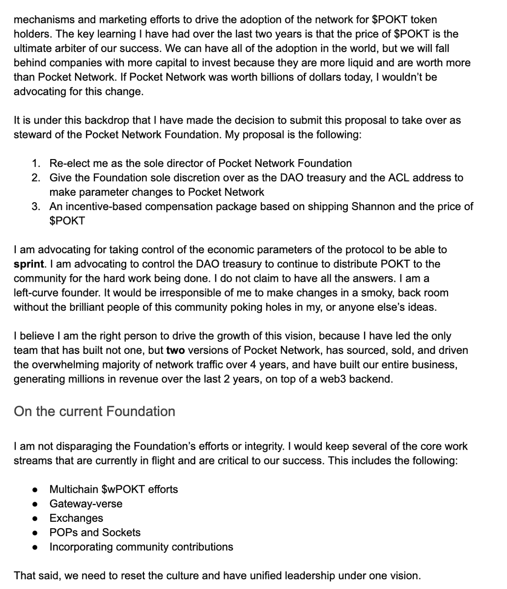 I am incredibly grateful for the service of Dermot, Jack, Ben and the rest of the PNF team - thank you for all you have done. The mission of Pocket Network has not changed. I am looking forward to putting forward a revised strategy which continues our progress, and aligns the
