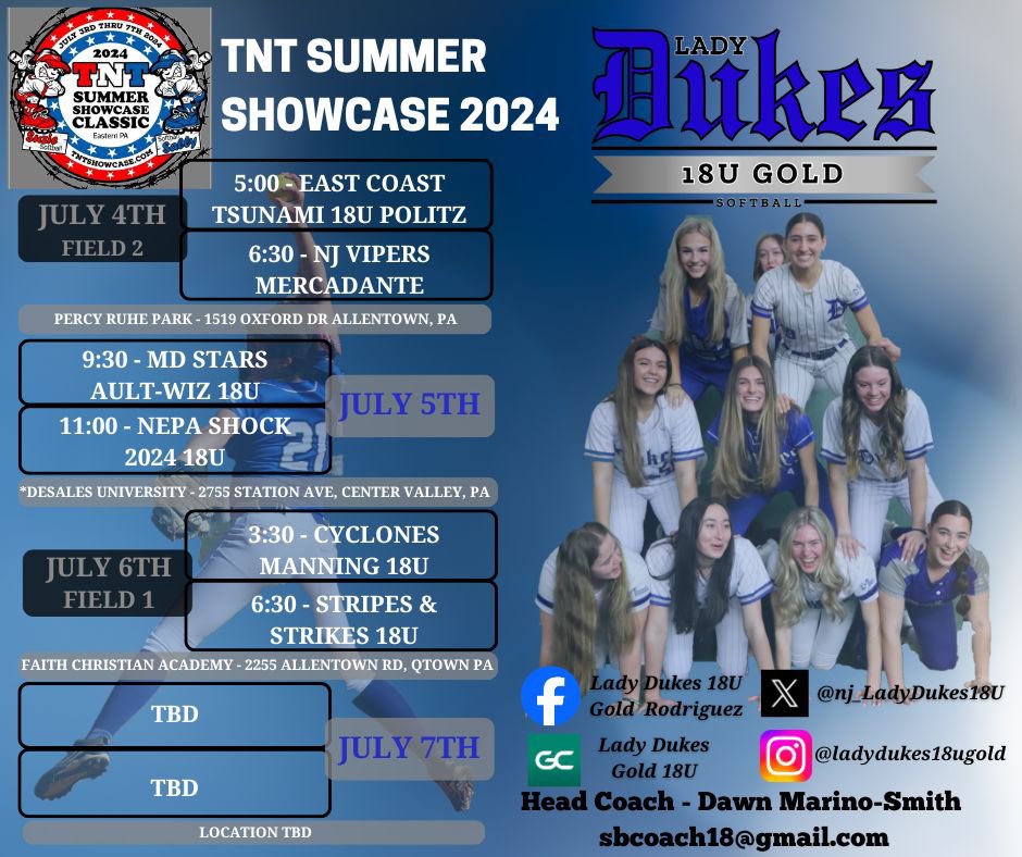 NJ Unity 18U Iorio (@nj_ladydukes18u) on Twitter photo Our schedule for this week starts off with a bang 💥 Thursday, 7/4 💥 💥💥<a href="/TNTTournaments/">TNT Tournaments</a> @Ladydukesnj Our schedule for this week starts off with a bang 💥 Thursday, 7/4 💥 💥💥<a href="/TNTTournaments/">TNT Tournaments</a> @Ladydukesnj