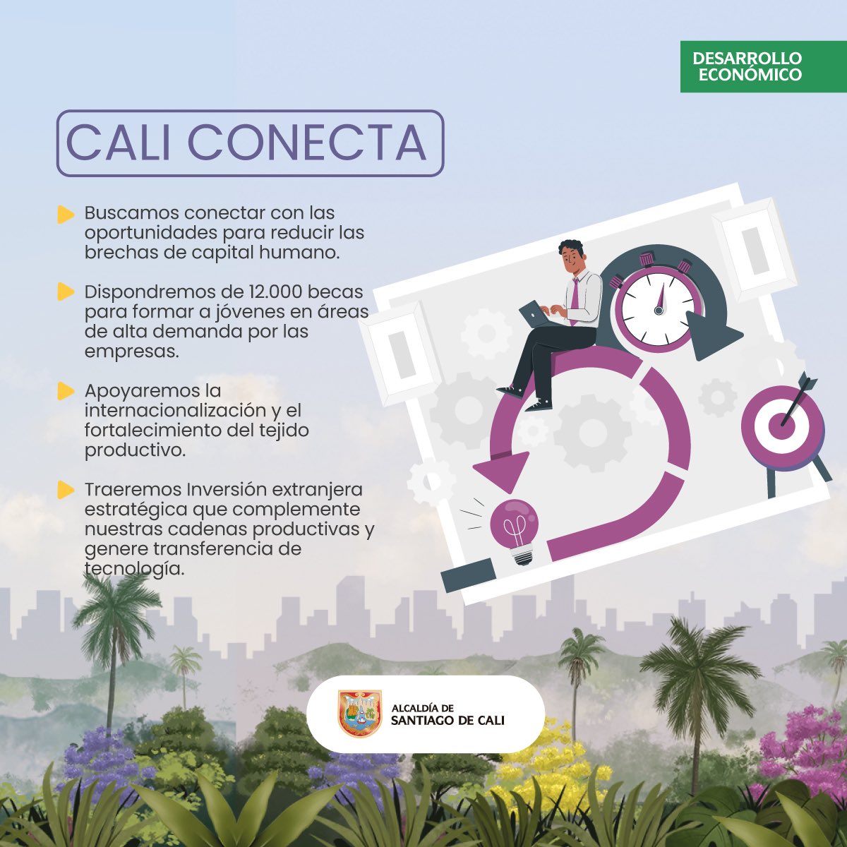 DEconomicoCali's tweet photo. 🚀¡El #DesarrolloEconómico de #Cali se está transformando!
Con los pilares #CaliCrece, #CaliInnova y #CaliConecta de nuestro Plan de Desarrollo Distrital abriremos puertas a nuevas oportunidades, uniremos esfuerzos con las empresas y las universidades para generar #másempleos. https://t.co/wASuLF4oEV