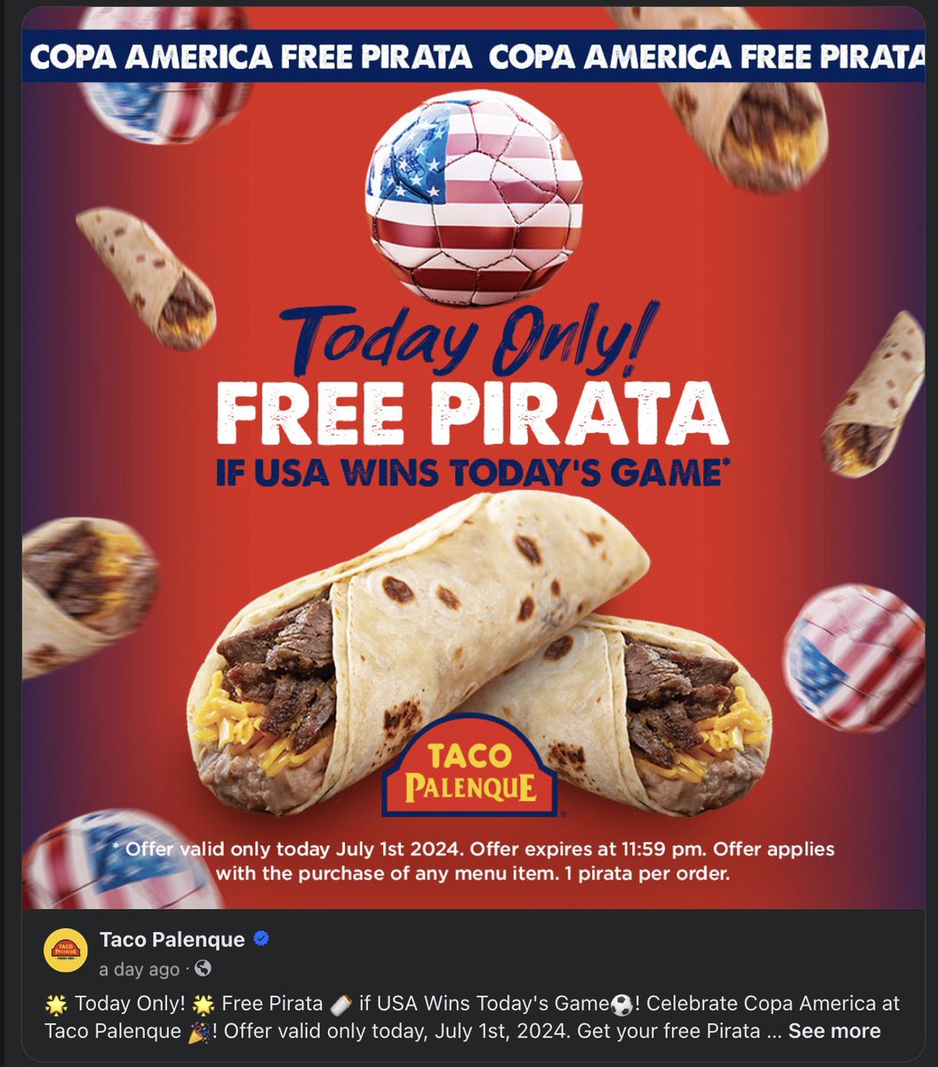 louis_sm's tweet photo. now that i know the US elimination also robbed me of a free @tacopalenque pirata, i'm even sadder https://t.co/lToWoq5bRl