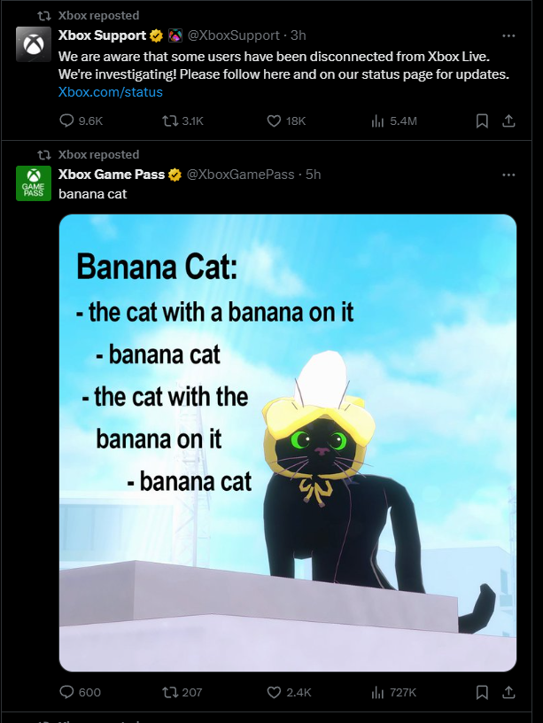 Banana Cat must have fucked something up... PS5>XBOX