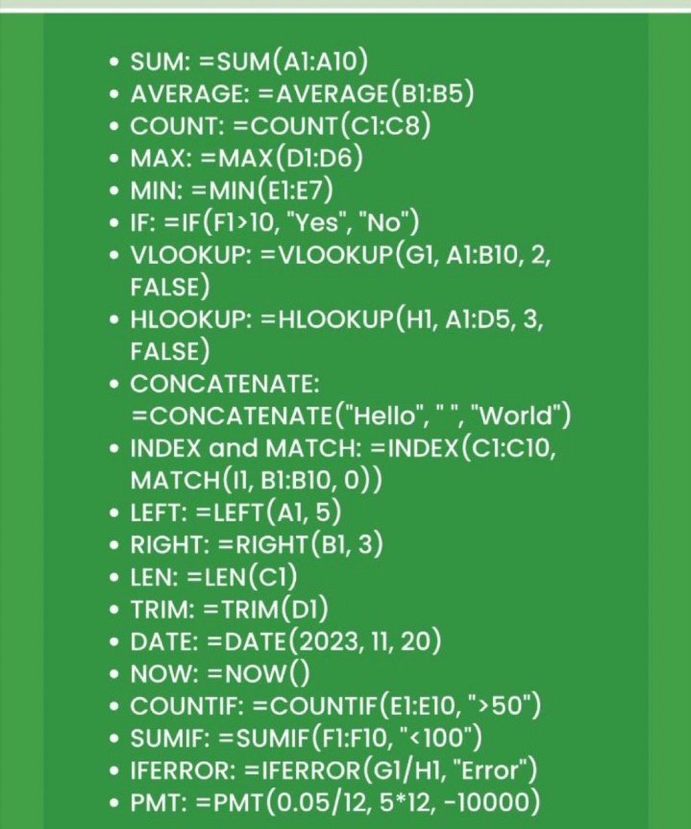 InterestingSTEM's tweet image. 20 Excel Formulas you will need everyday as a Data Analyst.