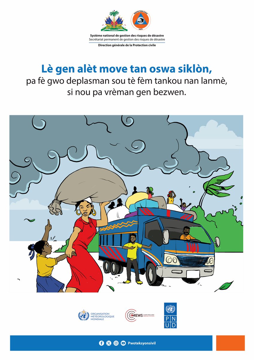 Pwoteksyonsivil's tweet photo. Atansyon gwo van 💨

✅ Limite deplasman nou 
✅ Koute bilten meteyowolojik yo 
✅ Fè atansyon ak pyebwa ki kapab tonbe 
❌ Pa monte sou do kay nan moman gwo van ap soufle 
✅ Ranje tout bagay gwo van kapab pote ale

#PrekosyonPaKapon 
#Beryl🌀 https://t.co/jZlmXsWCFU