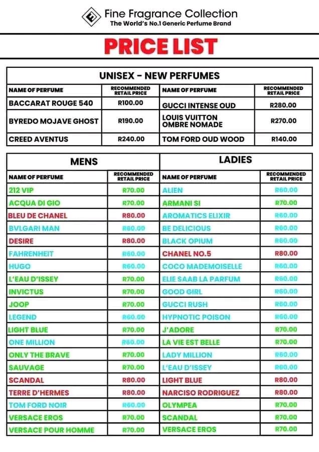 SharonMothiba's tweet photo. Perfume price list of fine fragrance perfumes. https://t.co/ZFTHE4nOZi