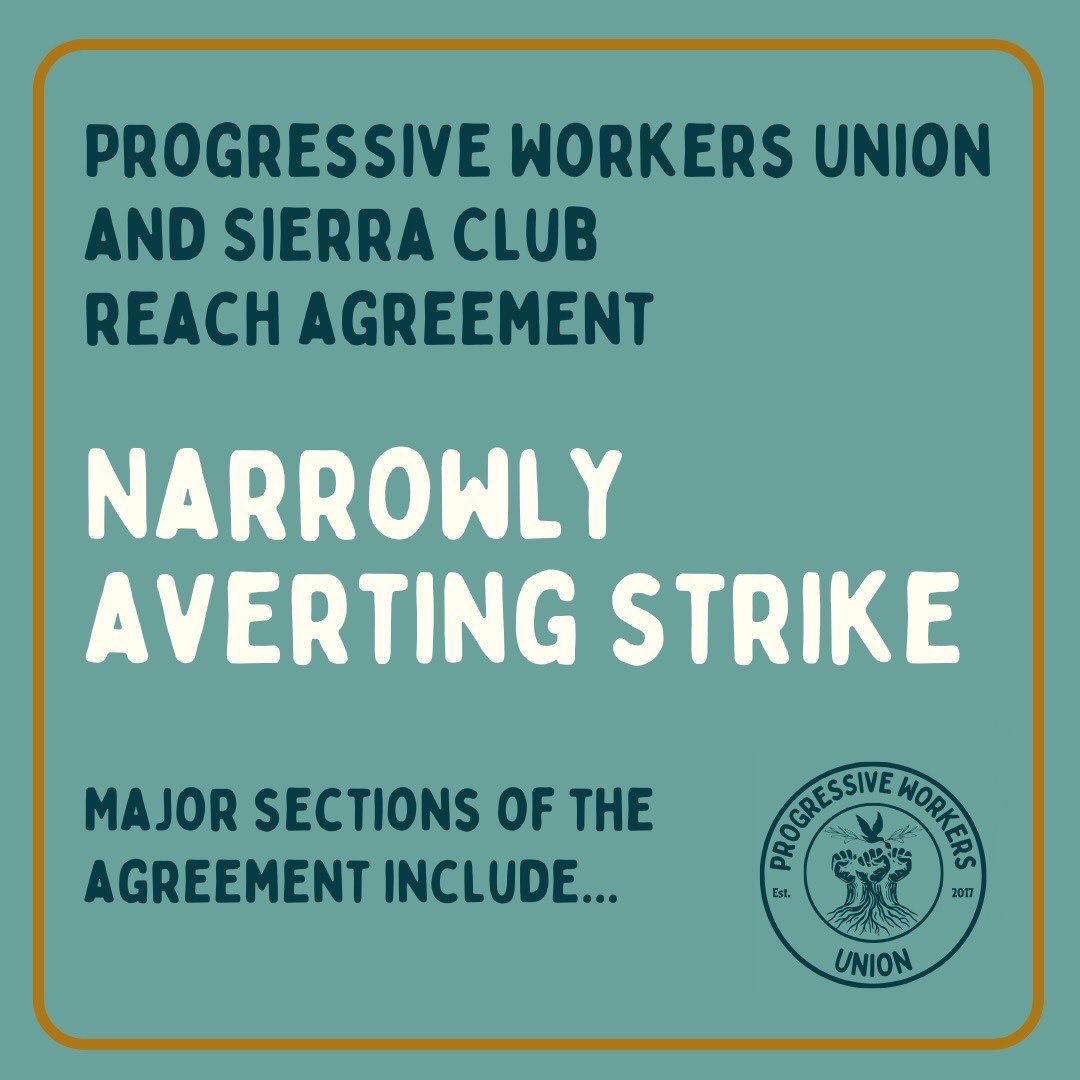 PWU and the Sierra Club reached an agreement early this morning, narrowly averting a strike. Major sections of the agreement include... 1/7🧵 pwunion.org/pwu-and-sierra…