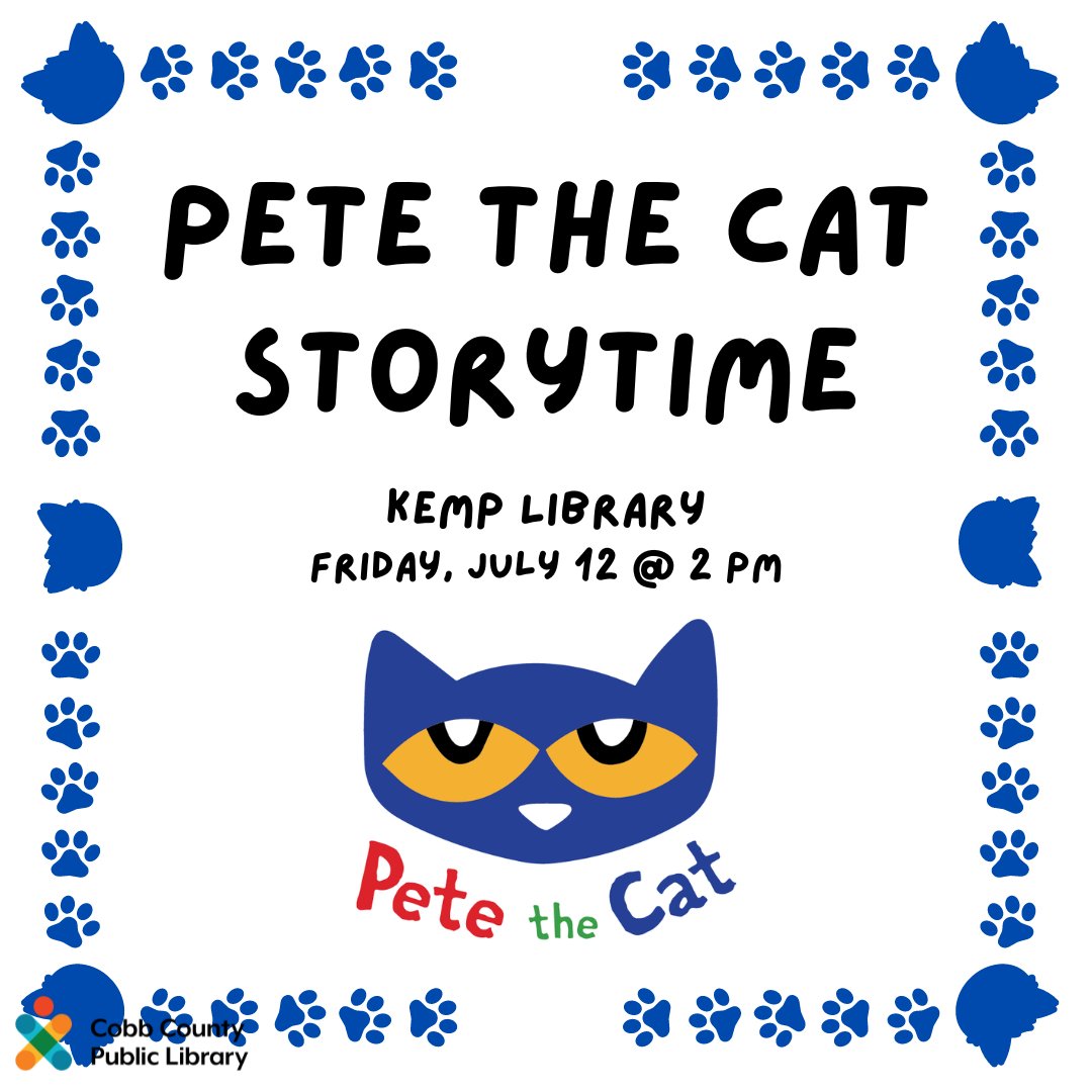 cobblibrary's tweet image. Celebrate Pete the Cat with a special storytime with crafts and activities!

#KempLibrary | Friday, July 12 | 2 pm

#PeteTheCat #CobbLibrary