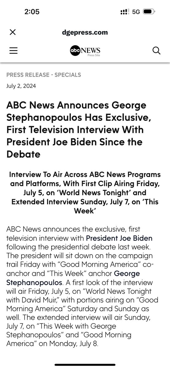 .@GStephanopoulos to sit down with President Biden on Friday: