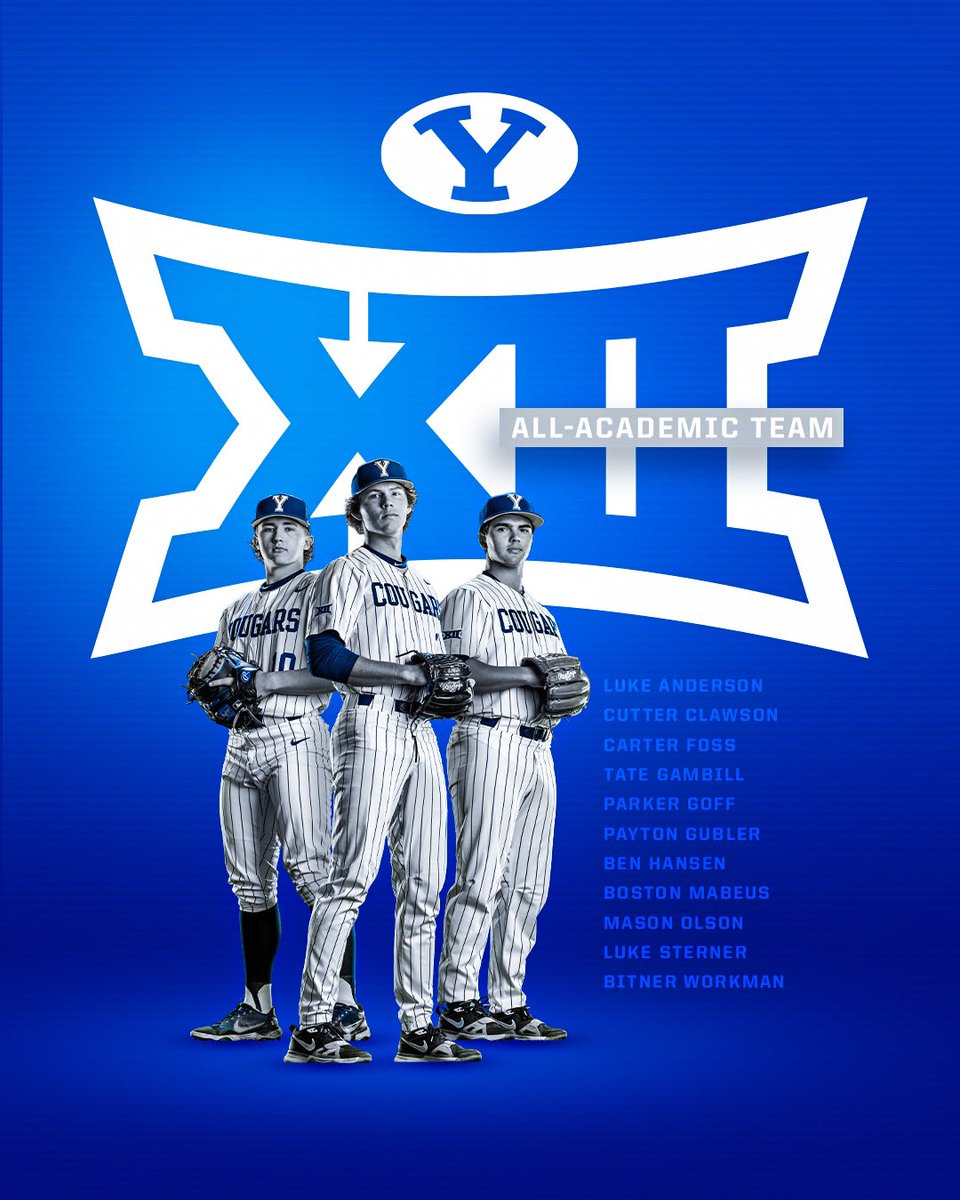 BYUBaseball's tweet photo. 𝗕𝗜𝗚 𝟭𝟮 𝗔𝗟𝗟-𝗔𝗖𝗔𝗗𝗘𝗠𝗜𝗖 𝗧𝗘𝗔𝗠 https://t.co/AaWXhvqBiV
