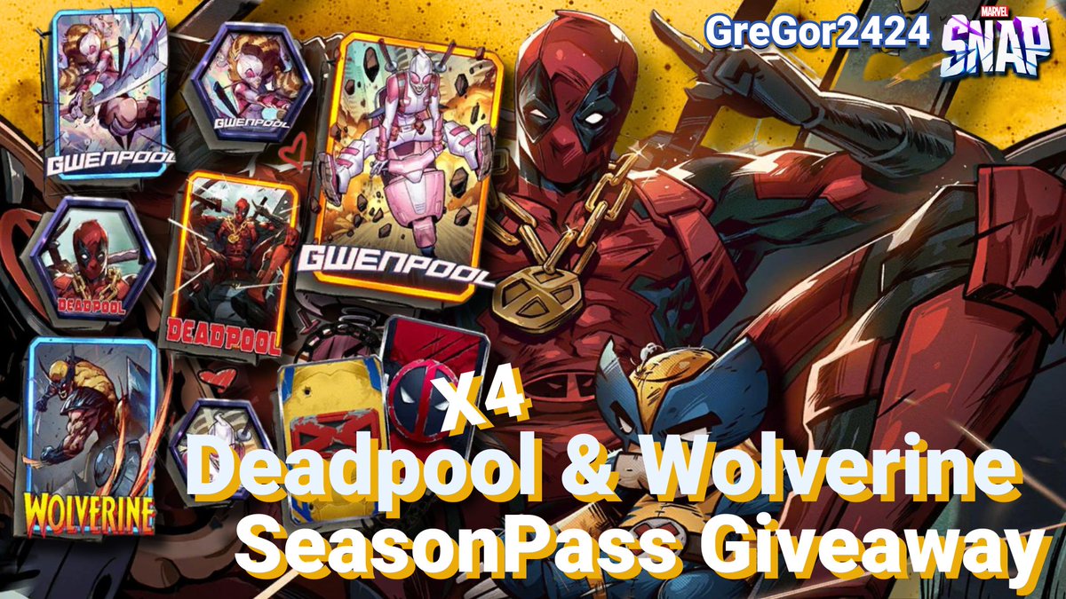 🔥GIVEWAY🔥

Hey Bubs.
New Season is right around the Corner so you know what that means?

x4 Deadpool and Wolverine Season Pass Giveaway!

Giving away:
x2 on Twitter 
x2 on YouTube

To Enter Twitter:
✅ Like and RT
✅ Follow 
<a href="/GreGor_2424/">GreGor🔜PaxWest</a>
 
✅ Follow My Twitch Channel: Link