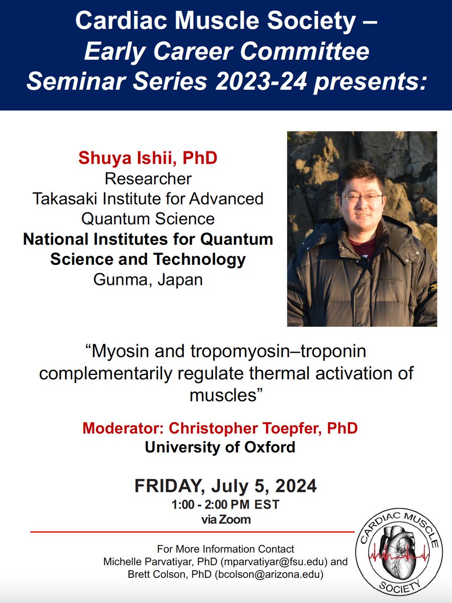 MuscleCardiac's tweet image. Next CMS ECC Seminar is this Friday!
When: Jul 5, 2024 01:00 PM Eastern Time (US and Canada) via Zoom
Register in advance for this meeting:
fsu.zoom.us/meeting/regist…
After registering, you will receive a confirmation email with information to join the meeting.
