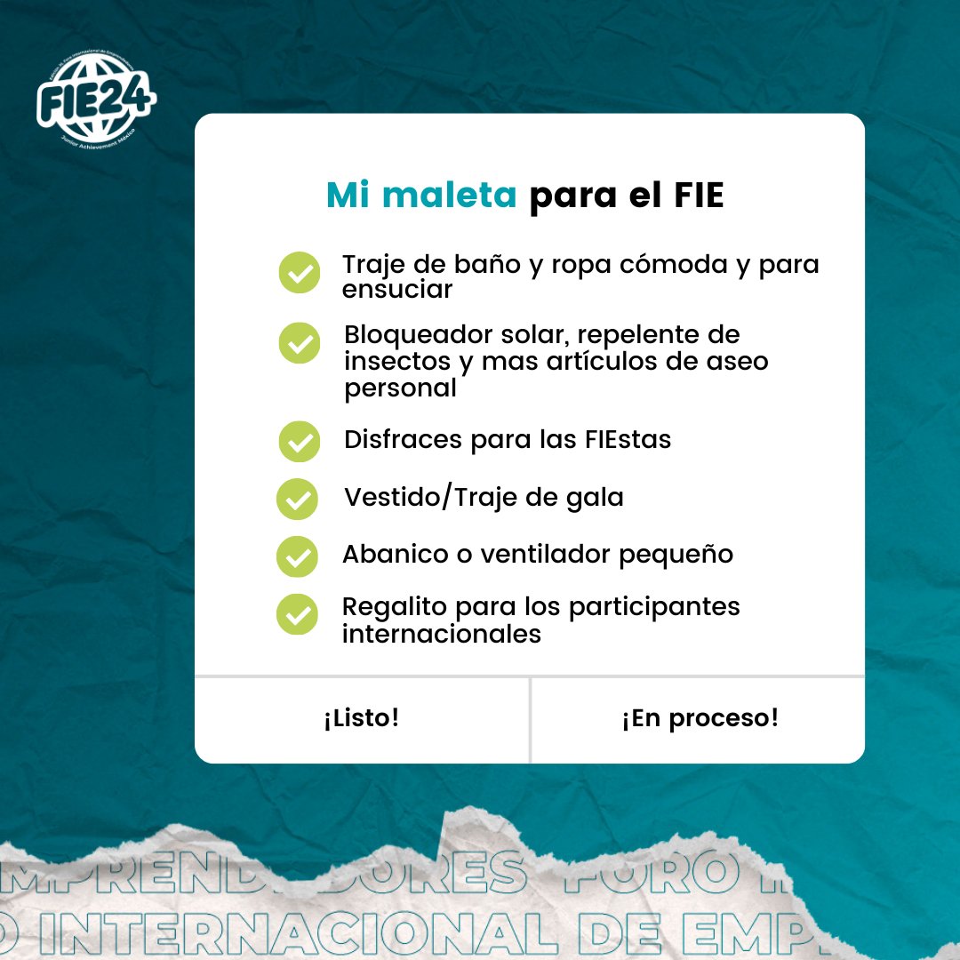 Tic toc, tic toc ⏰ ¡cada vez falta menos para vivir el FIE México 2024! 🎉
Te dejamos este checklist con los básicos para tener listos durante el FIE y tengas una mejor experiencia ¿Qué sumarías? Déjalo en los comentarios 👇
