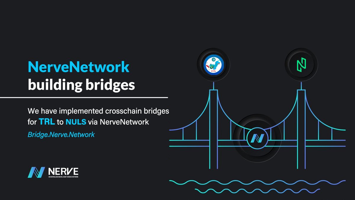 nerve_network's tweet photo. We're pleased to announce that we have implemented cross-chain bridges for $TRL @turanlirasi from @BNBCHAIN to @Nuls via NerveBridge👏
🌉https://t.co/B3B9p65UFJ
#Crosschain #BNB #BNBChain #crosschain #NerveBridge https://t.co/Ge3rnCXunK