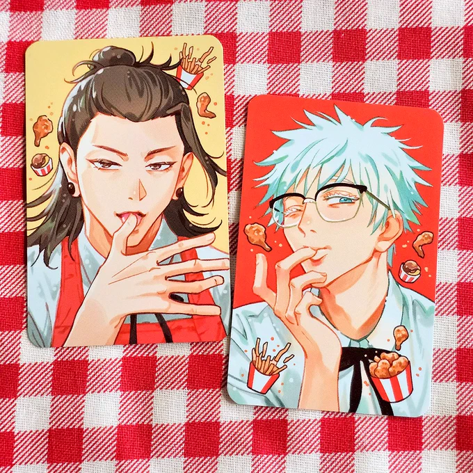 kfc-themed, double-sided photocards for the satosugu stamp rally!!  
