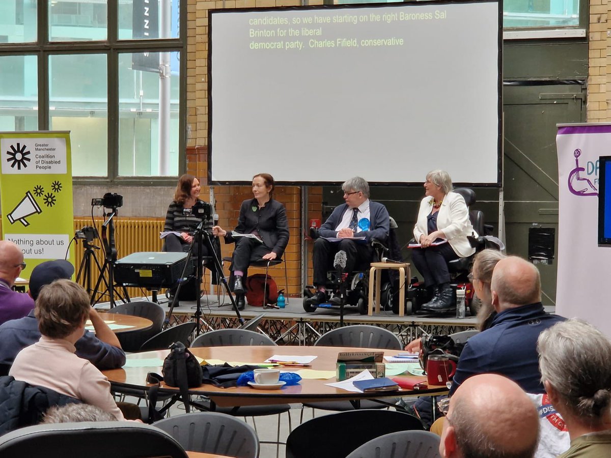 vickyfoxcroft's tweet photo. Great to join @InclusionLondon, @Dis_PPL_Protest and others for today's national disability hustings at the People's History Museum in Manchester.

Really important opportunity for disabled people to ask questions &amp; hold candidates to account. https://t.co/0GzbjrZIWc