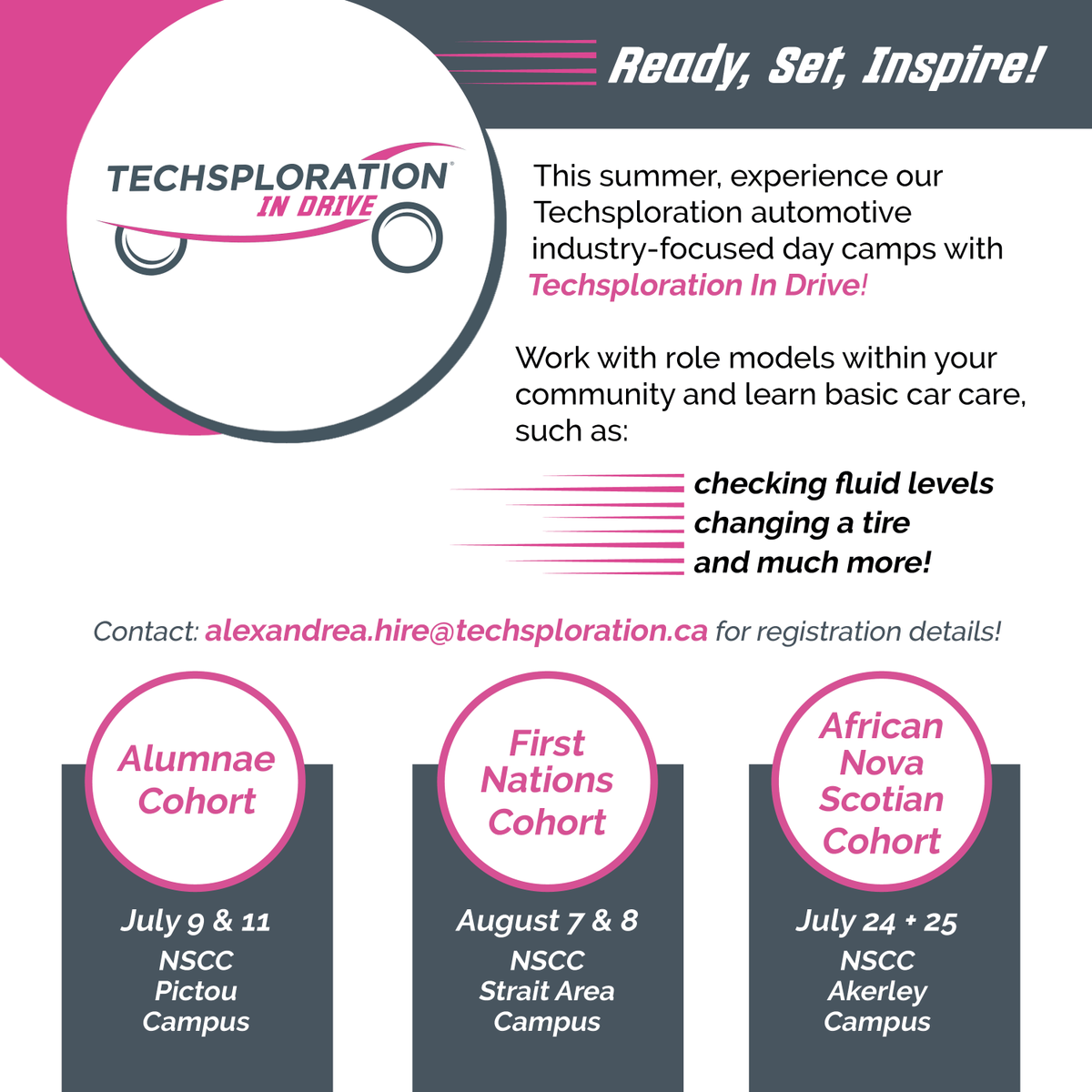 Techsploration's tweet image. SPACES STILL AVAILABLE!! Register now for our Techsploration In Drive day camps! Our Alumnae Cohort starts in a week! #PowerInPossibilities #WomenInAuto