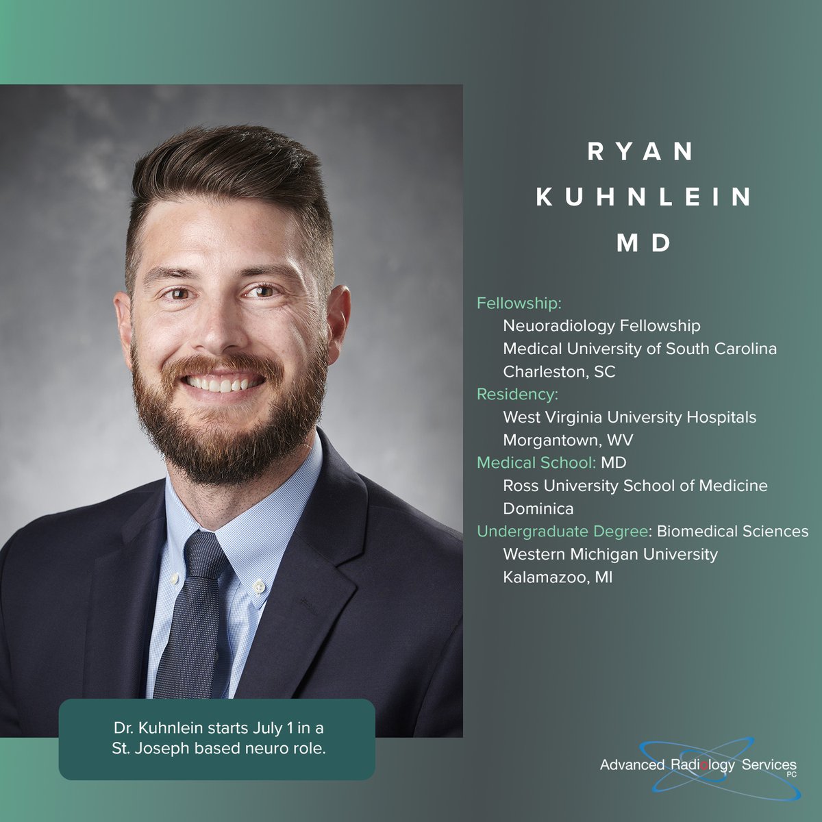 Advanced Radiology Services, PC (@advancedrad) on Twitter photo Join us in welcoming Dr. Ryan Kuhnlein to <a href="/AdvancedRad/">Advanced Radiology Services, PC</a>! He started July 1 and we are thrilled to have him join our team!
#radiology #healthcare #neuroradiology Join us in welcoming Dr. Ryan Kuhnlein to <a href="/AdvancedRad/">Advanced Radiology Services, PC</a>! He started July 1 and we are thrilled to have him join our team!
#radiology #healthcare #neuroradiology
