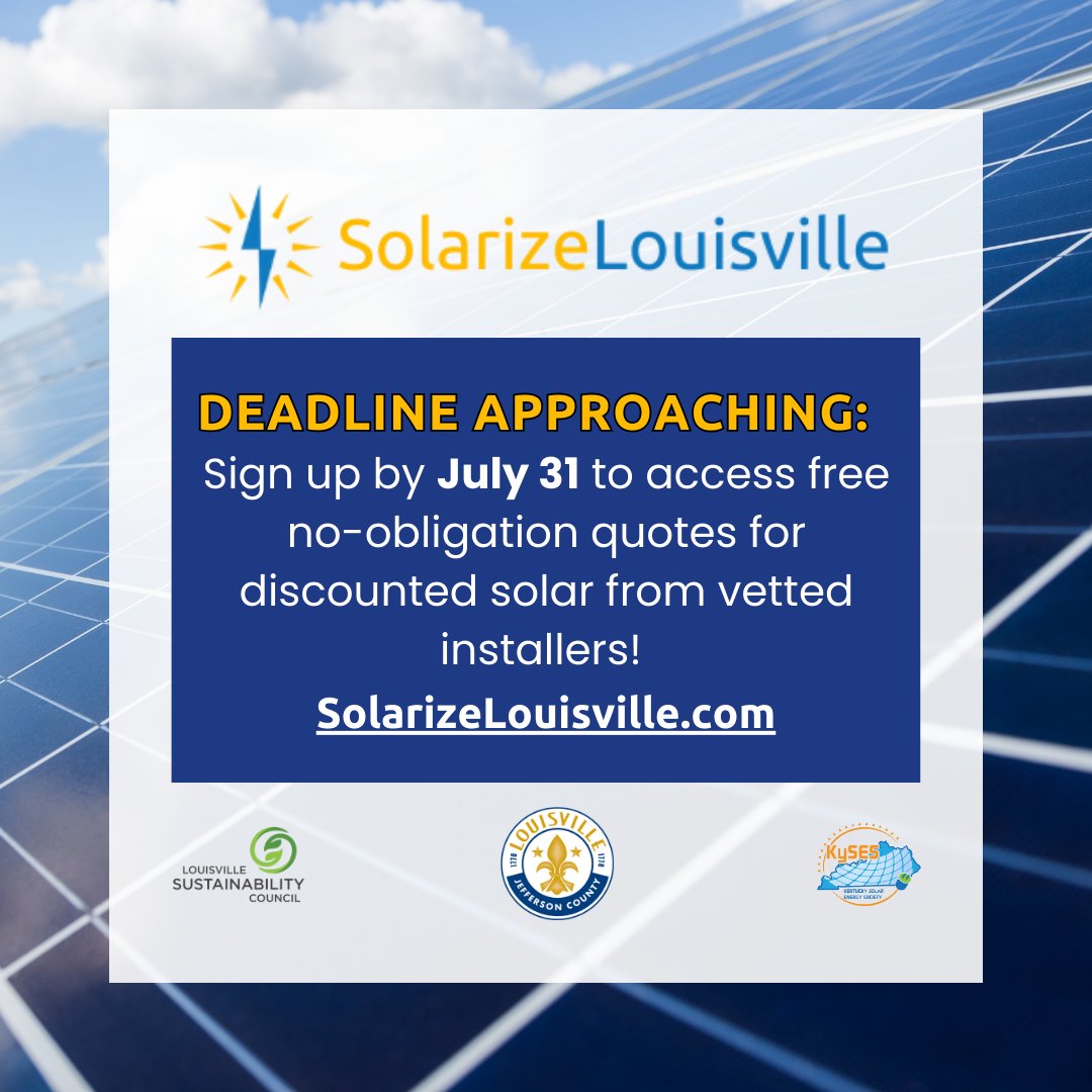SolarizeLou's tweet image. Join your neighbors in going solar! Signing up does not obligate you to sign a contract. It just expresses your interest in accessing a free, no-obligation, no-pressure, discounted quote for solar through our vetted installers. Sign up today at SolarizeLouisville.com