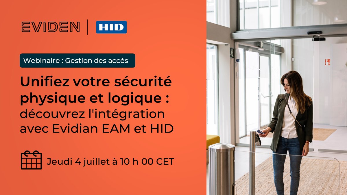[Webinaire] 🌟 Ce jeudi, découvrez comment intégrer de manière fluide vos systèmes de sécurité physique et logique avec les solutions d'#EvidianEAM et <a href="/HIDGlobal/">HID</a>.

🛡️ Réservez votre place aujourd'hui ! ➡️ eviden.com/fr-fr/actualit…​

#Cybersécurité
#Cybersecurity 
#DigitalIdentity