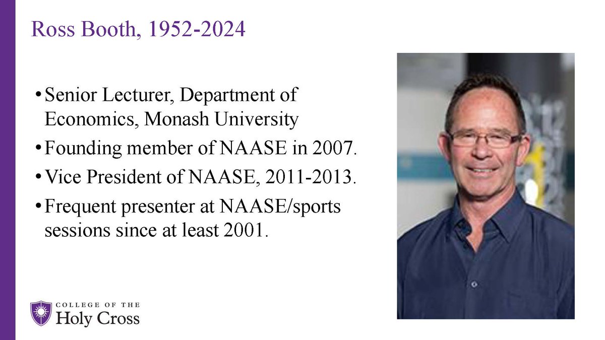 Long-time NAASE member Ross Booth passed away earlier this year. This thread contains the presentation in honor of Ross that <a href="/VictorMatheson_/">Victor Matheson</a>  made during NAASE's General Meeting in Seattle.  1/10