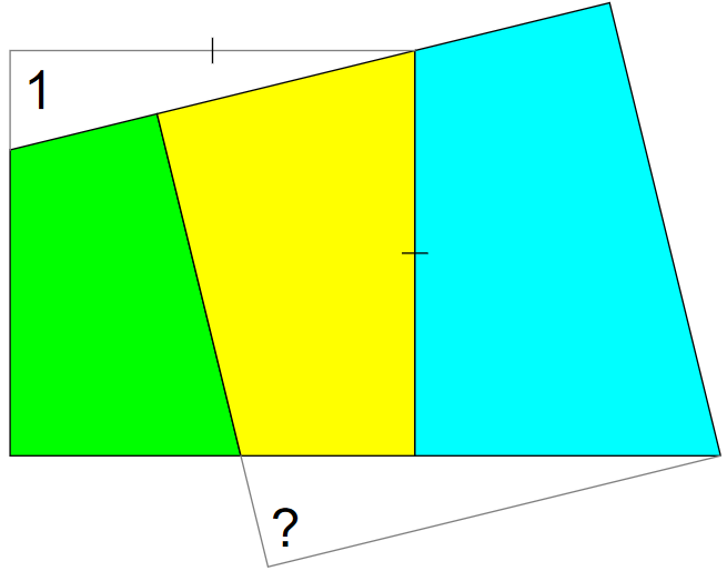 mathpuzzle's tweet photo. The tricolor quad divides into three quads similar to itself, making this an irreptile. If the smaller square has area 1, what is the area of the larger square? https://t.co/s8gfykVYwe