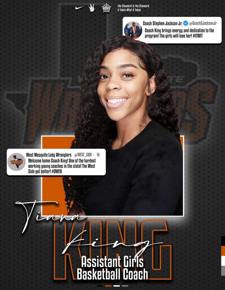 coachsjacksonjr's tweet photo. Extremely excited to officially name our new Assistant Girls Basketball Coach, @tianak16! One of the young up and coming coaches in our profession, always brings the energy! The Standard is here!
@WEST_GBB
#WestSideStandard | #ITWIT | #WhyNotWest https://t.co/rdy7uUny12