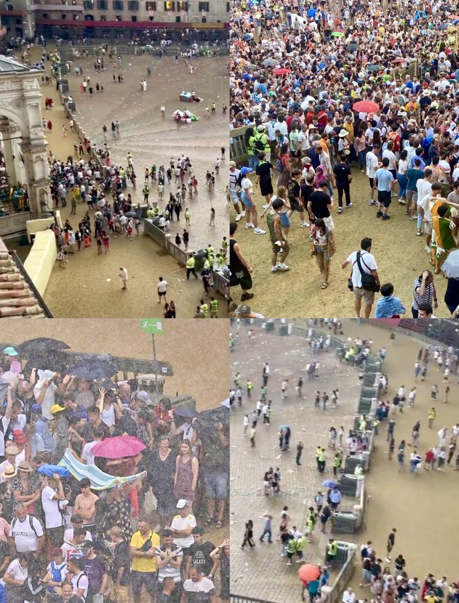 🚨 From a meteorological point of view, this is one of the worst Italian summers ever. 🇮🇹

Just before the start of the race, after hours and hours of waiting, due to heavy rain, the Palio di Siena is postponed to tomorrow.

40,000 people are leaving Piazza del Campo.