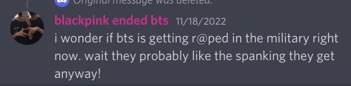 jhopesluttie's tweet photo. Reminder Ghoulpinks wished R WORD ON BTS on discord when I was a popbase moderator and that he is literally racist too https://t.co/xfiOTiW0r5